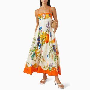 Alemais Pomegranate Floral Print Linen Midi Dress